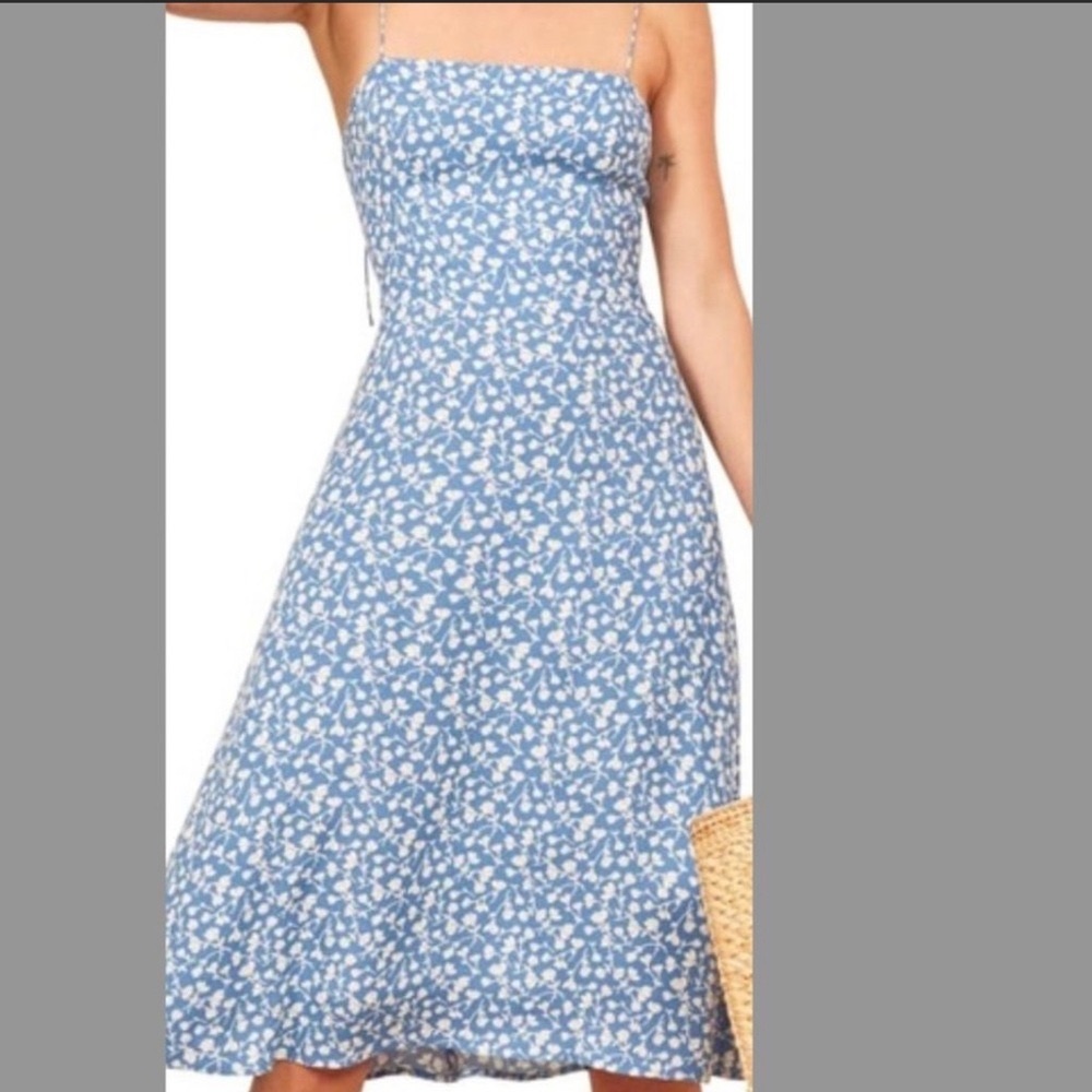 Reformation Dress - midi length, floral blue, size 4